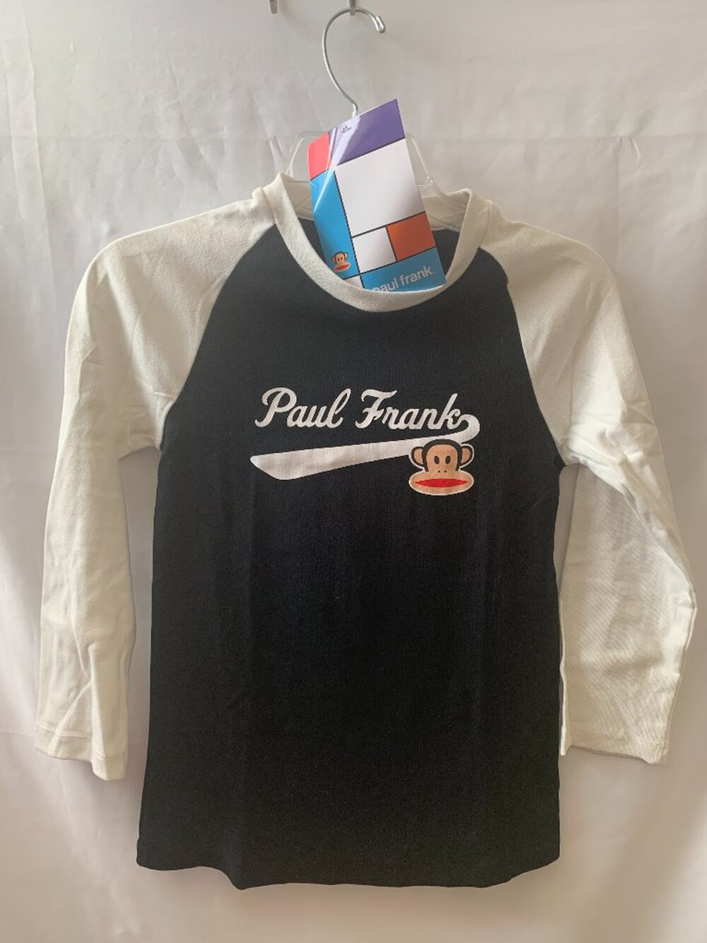 PAUL FRANK Julius the Monkey Raglan Baby Tee in Black/White Sz MEDIUM